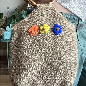 Handmade Crochet Bag with Floral Accents
